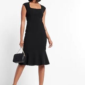 Express Square Neck Peplum Midi Sheath Dress